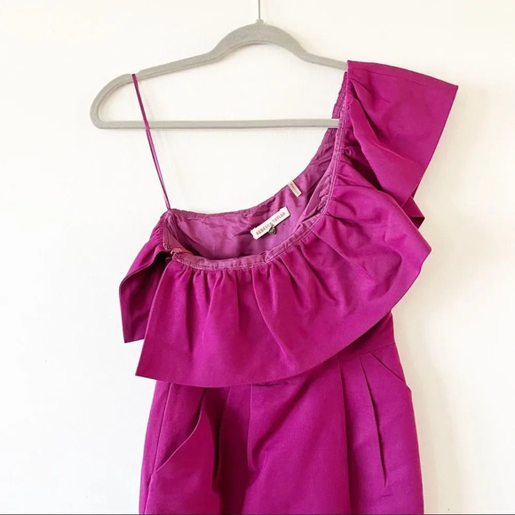 Rebecca Taylor One Shoulder Dress Size 0 Silk Blend Spring Magenta Pantone Party - Picture 8 of 10
